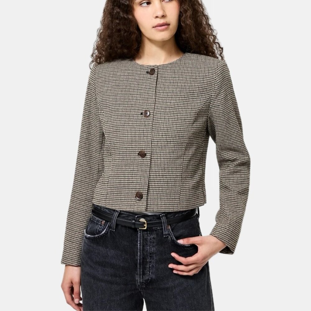 French Connection Houndstooth Check Collarless Cr… - image 3